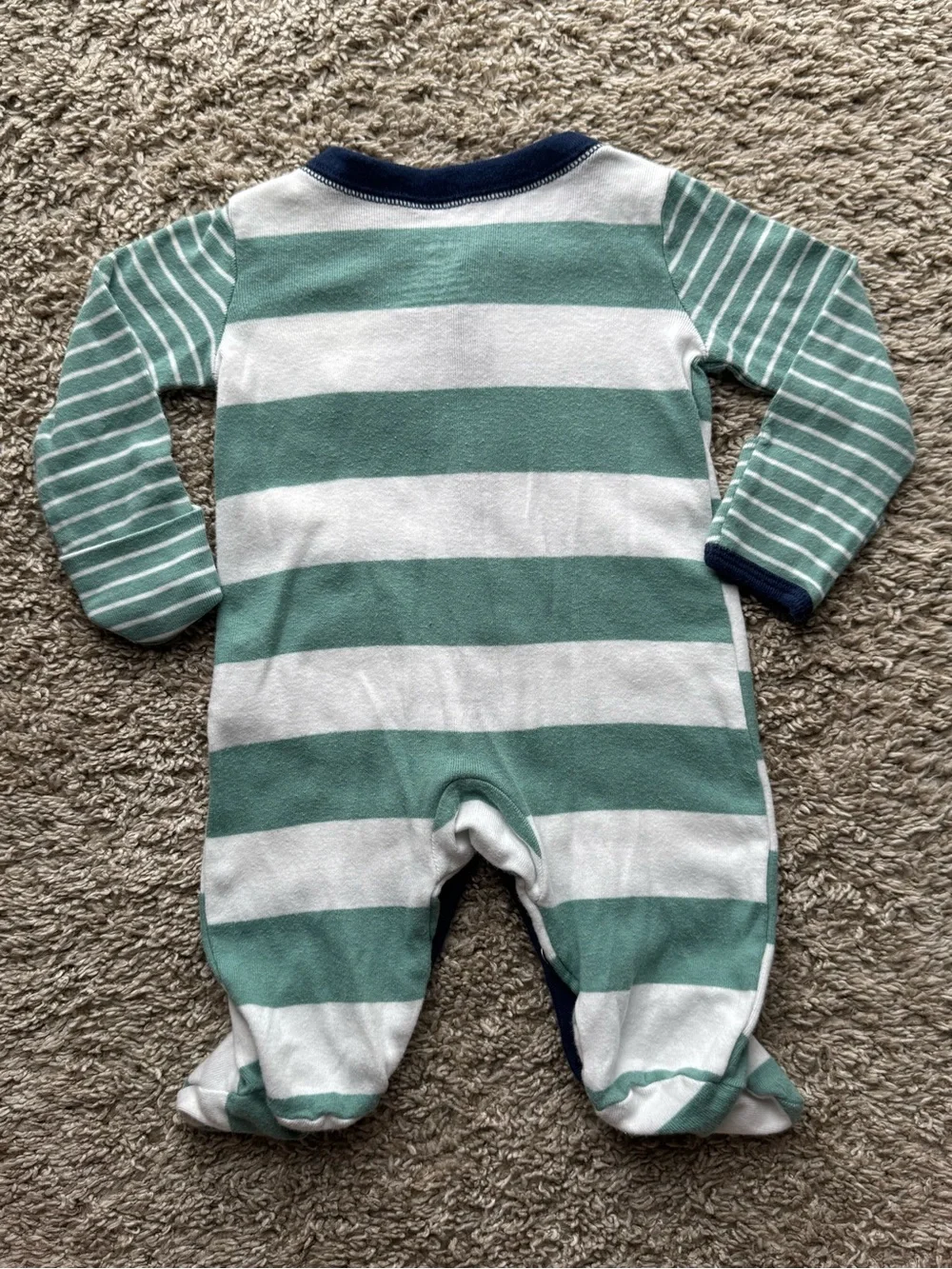 Carter’s NB Green & White Striped Footed Sleeper Fold Over Mittens Newborn